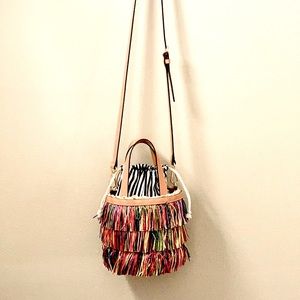 Frances Valentine Rainbow Fringe Bucket Bag
